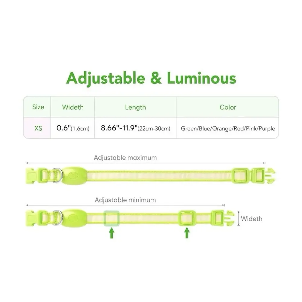 Rechargeable Bright Safety Pet Collar for Cats Small Dogs Green, X-Small